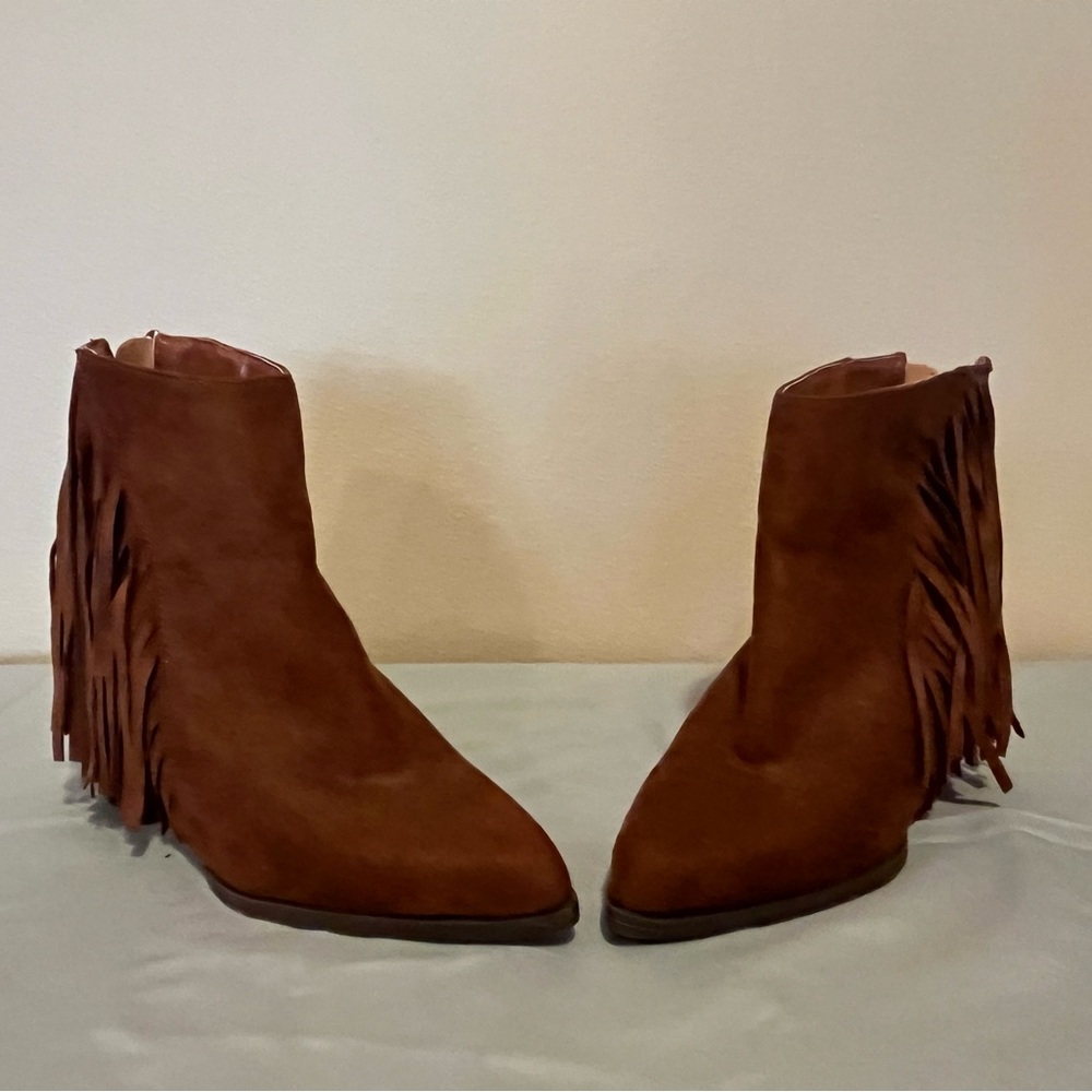 Qupid Suede Fringe Ankle Booties - Brown